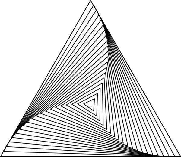 2-D art of triangle made of nested spiraling triangles